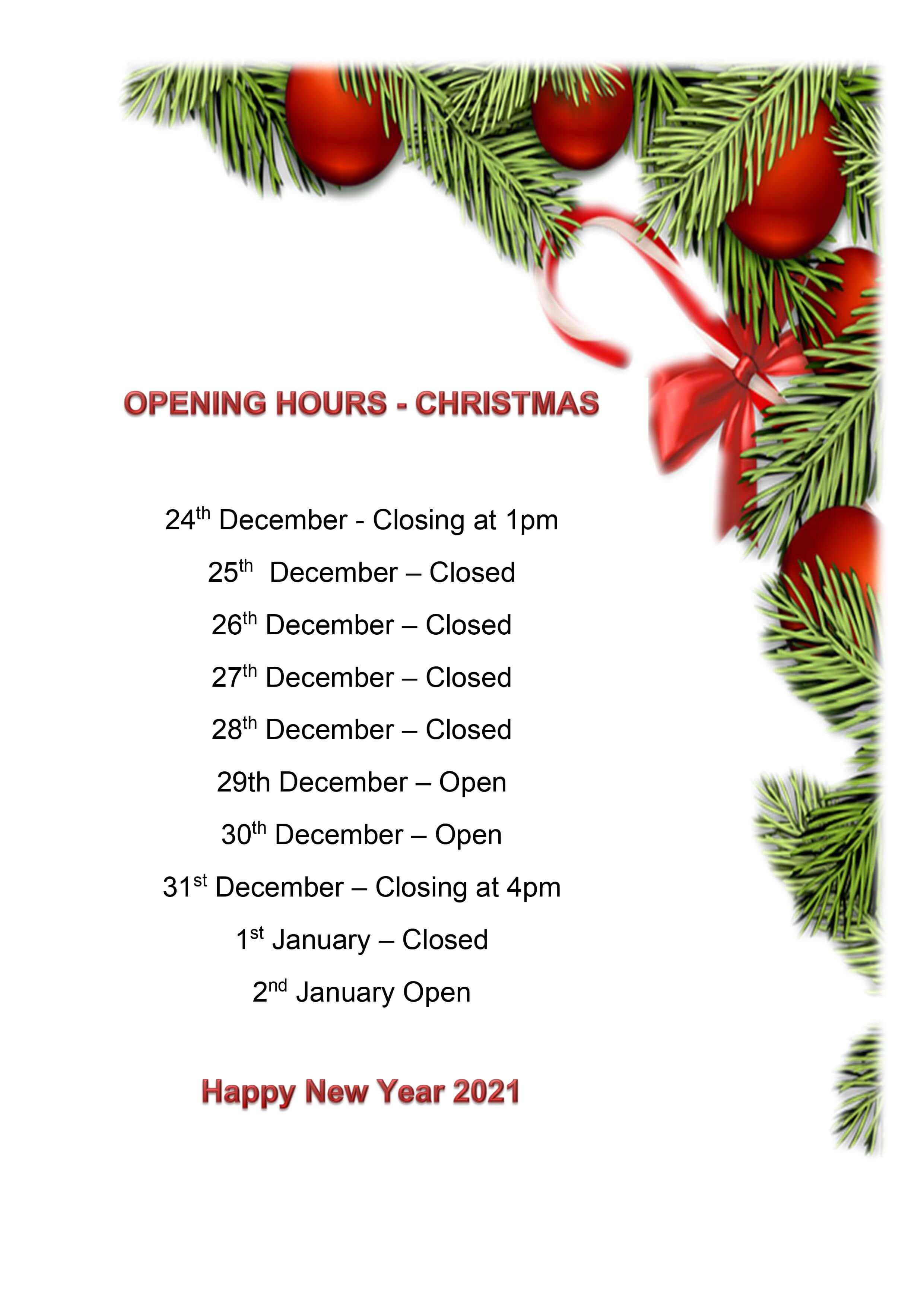 Christmas clearance opening hours