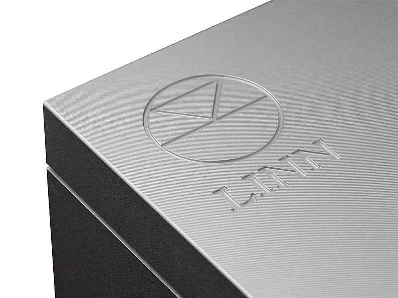 close up of linn logo machined into the silver klimax dsm case