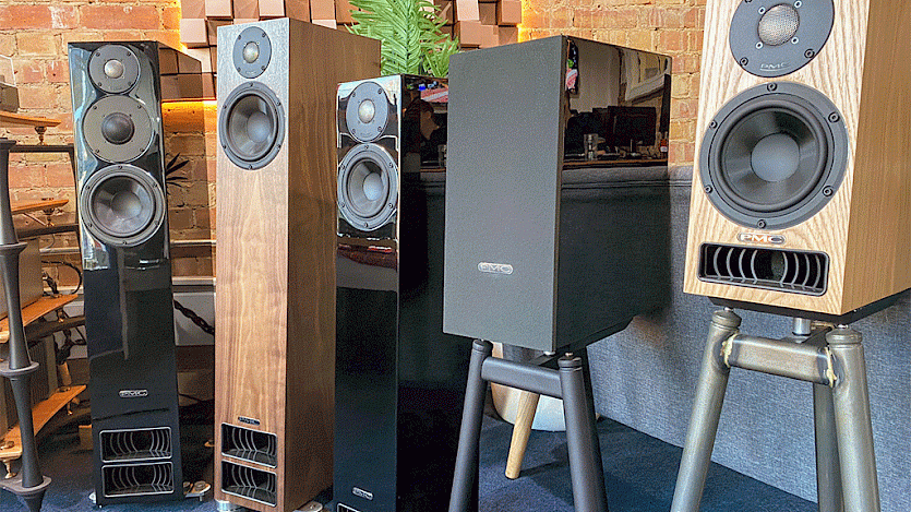pmc tewnty5i series in Martins Hi-Fi with a brick wall behind