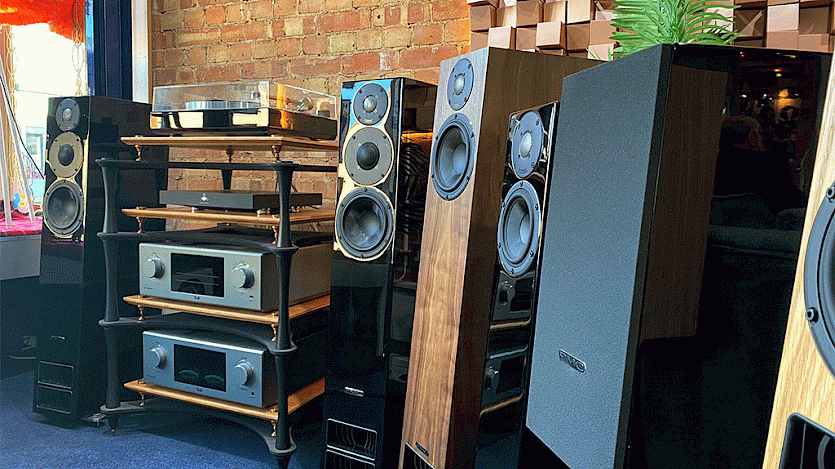 PMC Twenty5i Series lined up at martins hifi in frontof a brick wall